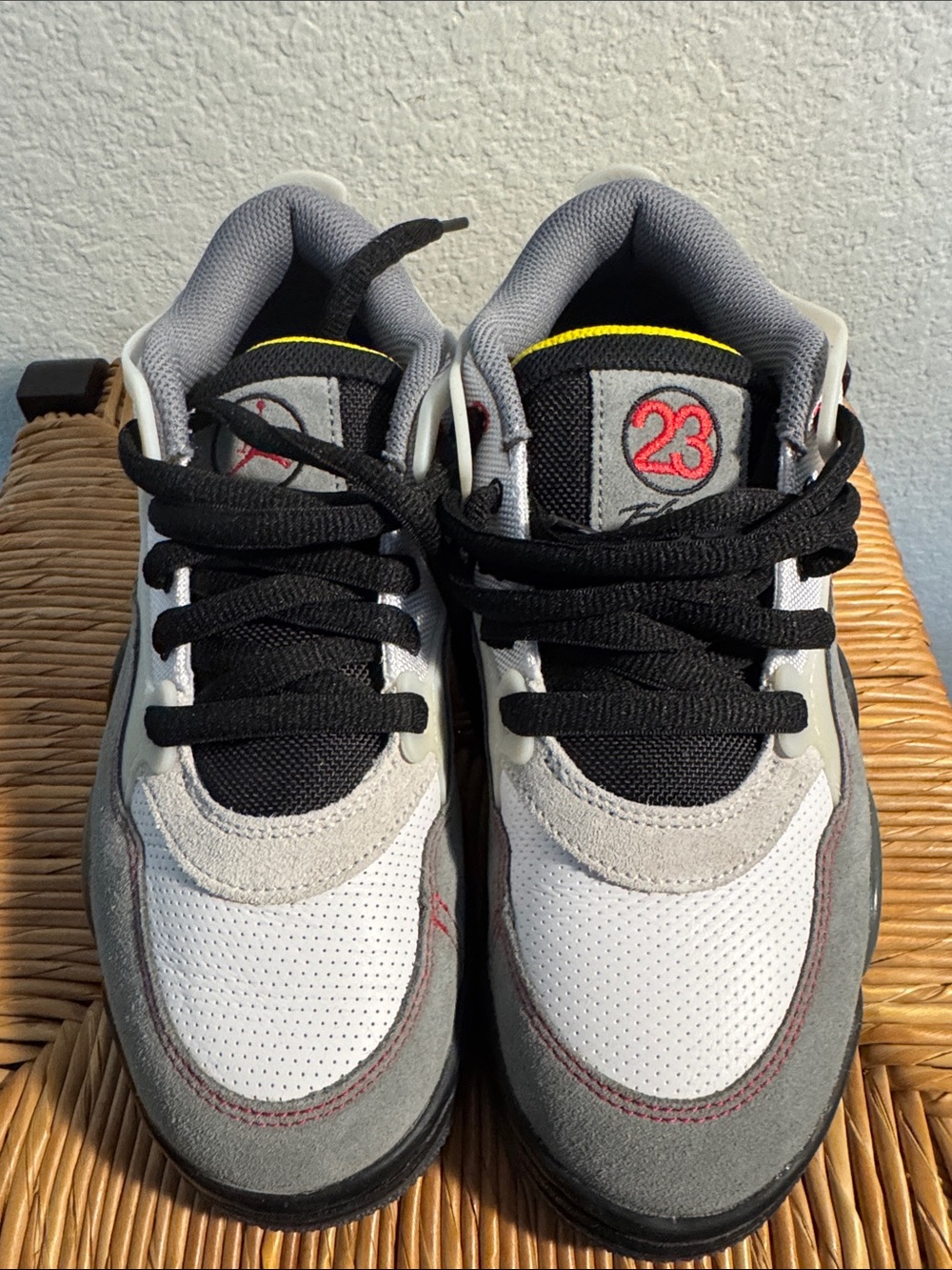 Jordan Kids White, Gray & Black Sneakers with Red Accents